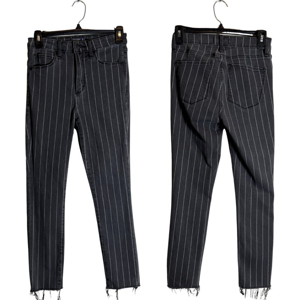 Y2K Abercrombie & Fitch Striped Slim Denim Jeans Women's 25 0S Black Raw Hem